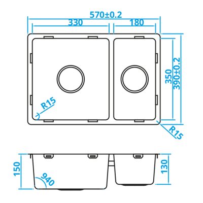 CARESSI CABL3318R15 spoelbak Basic Line